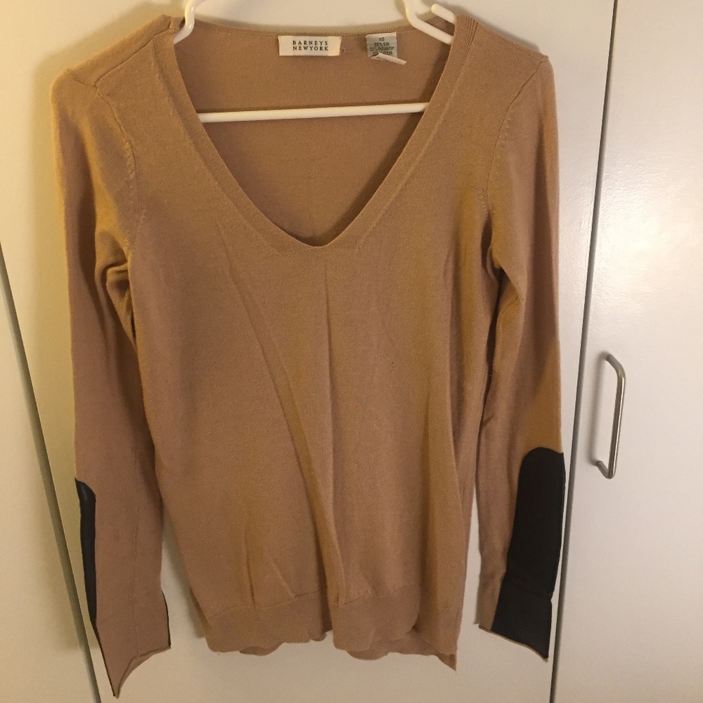 Barneys silk cotton sweater w/ leather sleeves- XS